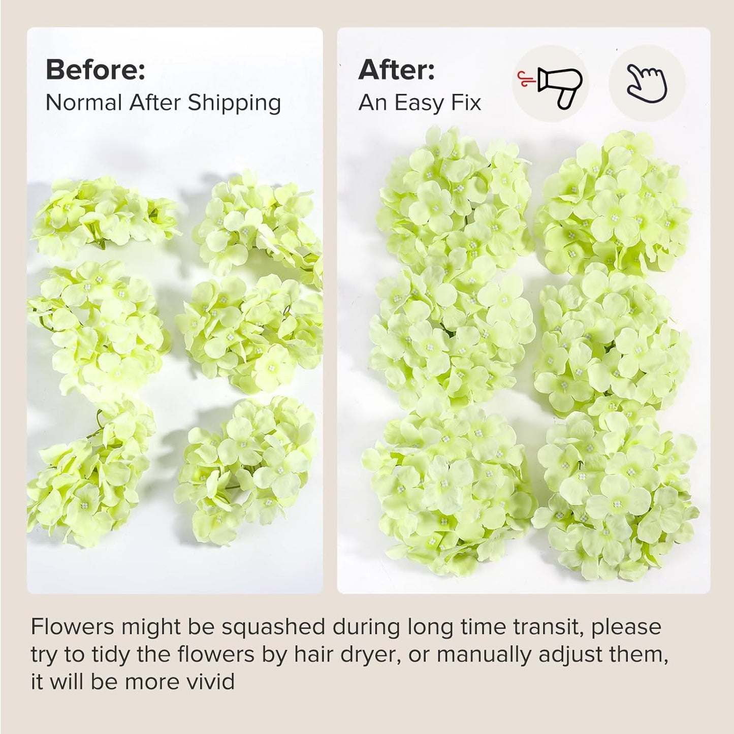 64 PCS Artificial Hydrangea Flowers, Silk Hydrangea Full Flowers Heads with Stems for Wedding Centerpieces, Home, Garden, Baby Shower, Party Decoration (Ivory)