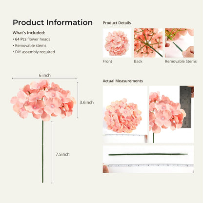 64 PCS Artificial Hydrangea Flowers, Silk Hydrangea Full Flowers Heads with Stems for Wedding Centerpieces, Home, Garden, Baby Shower, Party Decoration (Ivory)