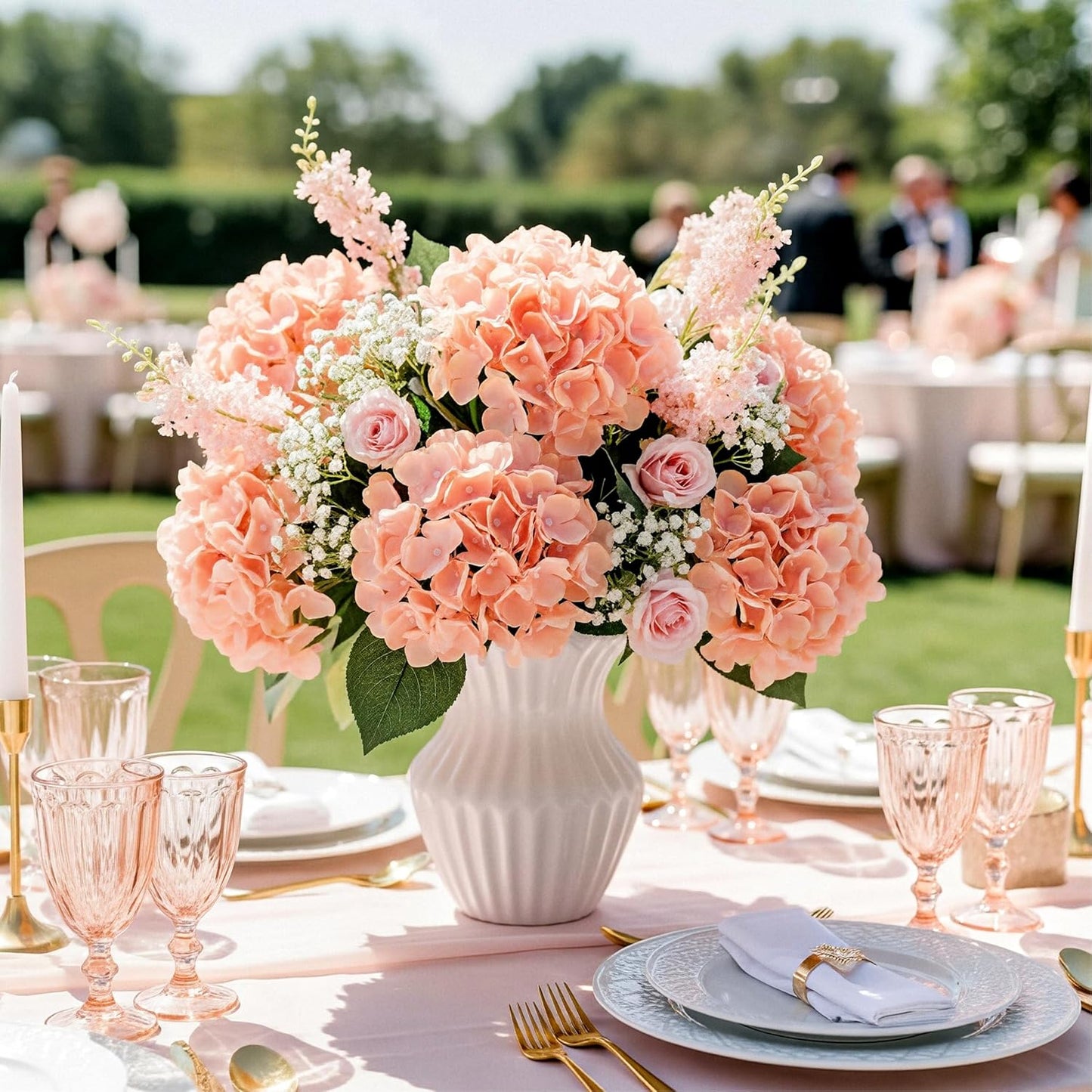 64 PCS Artificial Hydrangea Flowers, Silk Hydrangea Full Flowers Heads with Stems for Wedding Centerpieces, Home, Garden, Baby Shower, Party Decoration (Ivory)