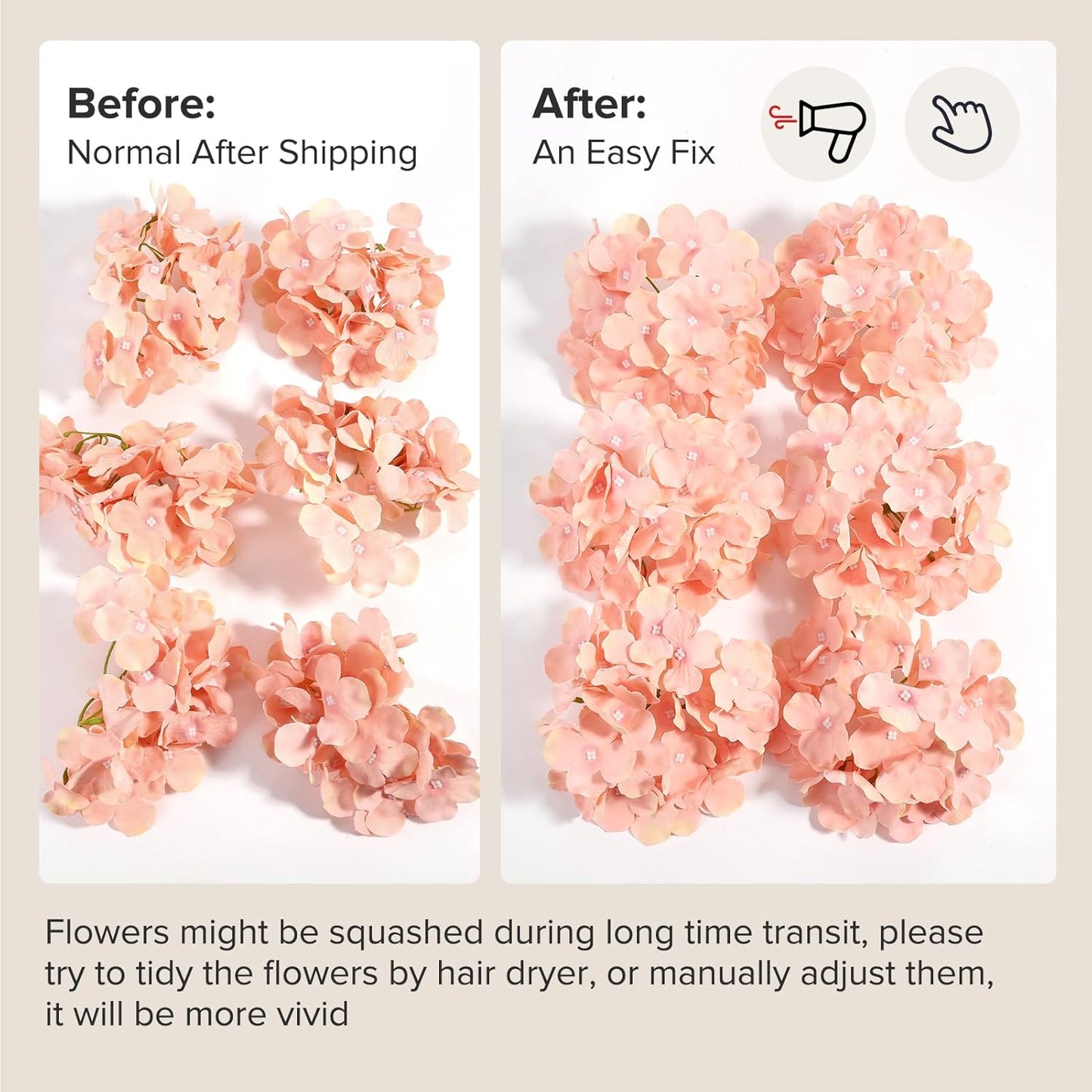 64 PCS Artificial Hydrangea Flowers, Silk Hydrangea Full Flowers Heads with Stems for Wedding Centerpieces, Home, Garden, Baby Shower, Party Decoration (Ivory)