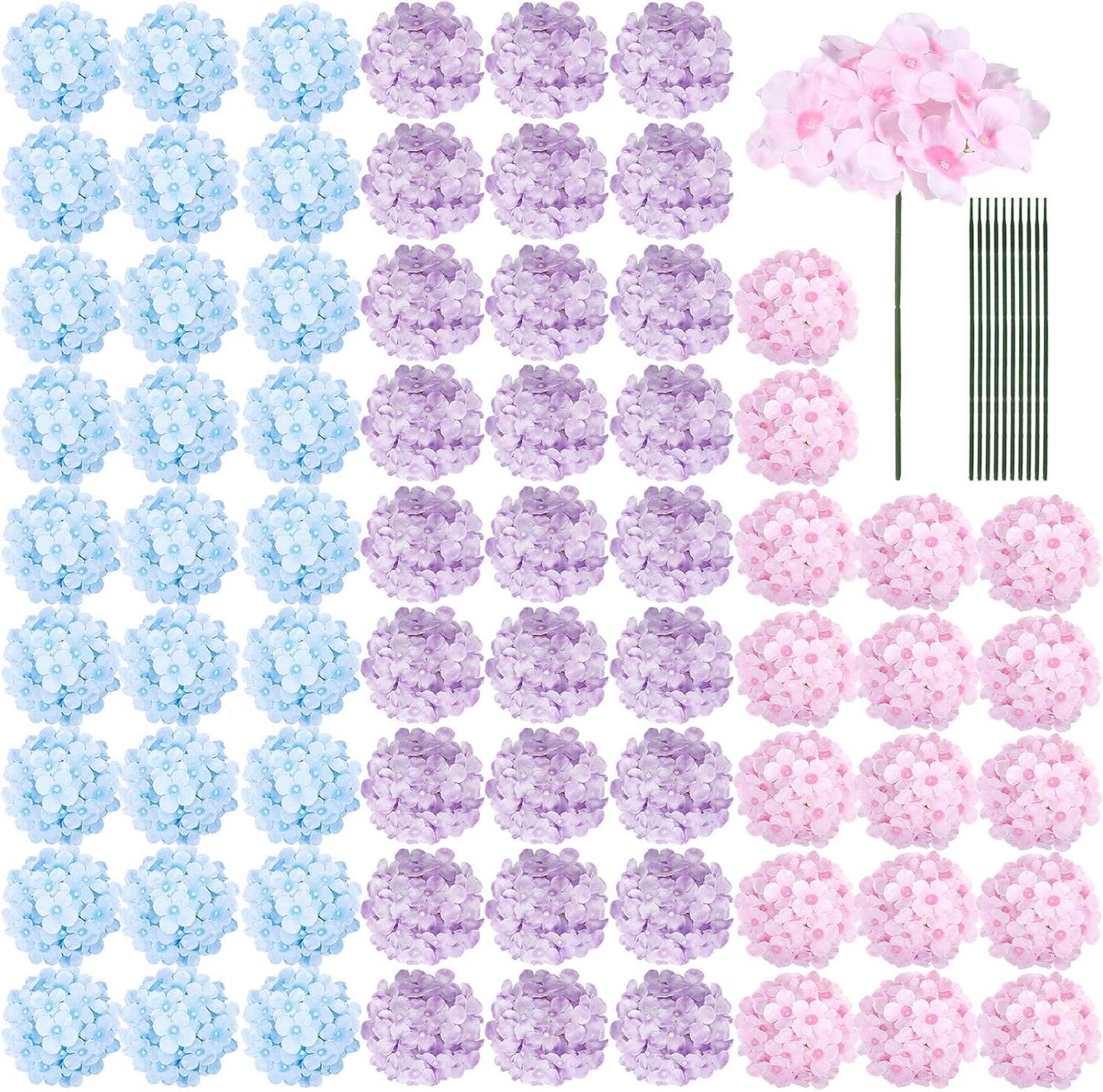 64 PCS Artificial Hydrangea Flowers, Silk Hydrangea Full Flowers Heads with Stems for Wedding Centerpieces, Home, Garden, Baby Shower, Party Decoration (Ivory)