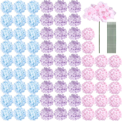 64 PCS Artificial Hydrangea Flowers, Silk Hydrangea Full Flowers Heads with Stems for Wedding Centerpieces, Home, Garden, Baby Shower, Party Decoration (Ivory)