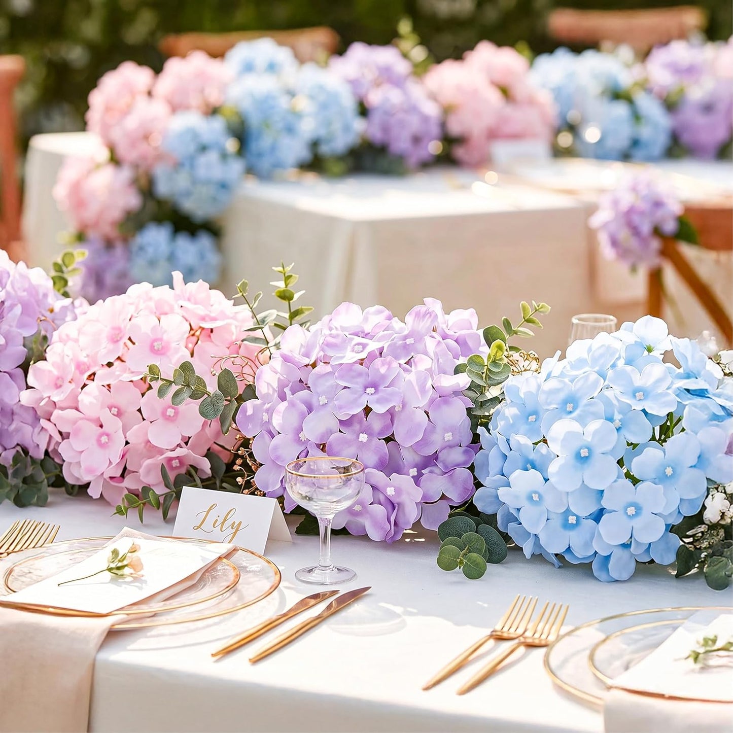 64 PCS Artificial Hydrangea Flowers, Silk Hydrangea Full Flowers Heads with Stems for Wedding Centerpieces, Home, Garden, Baby Shower, Party Decoration (Ivory)