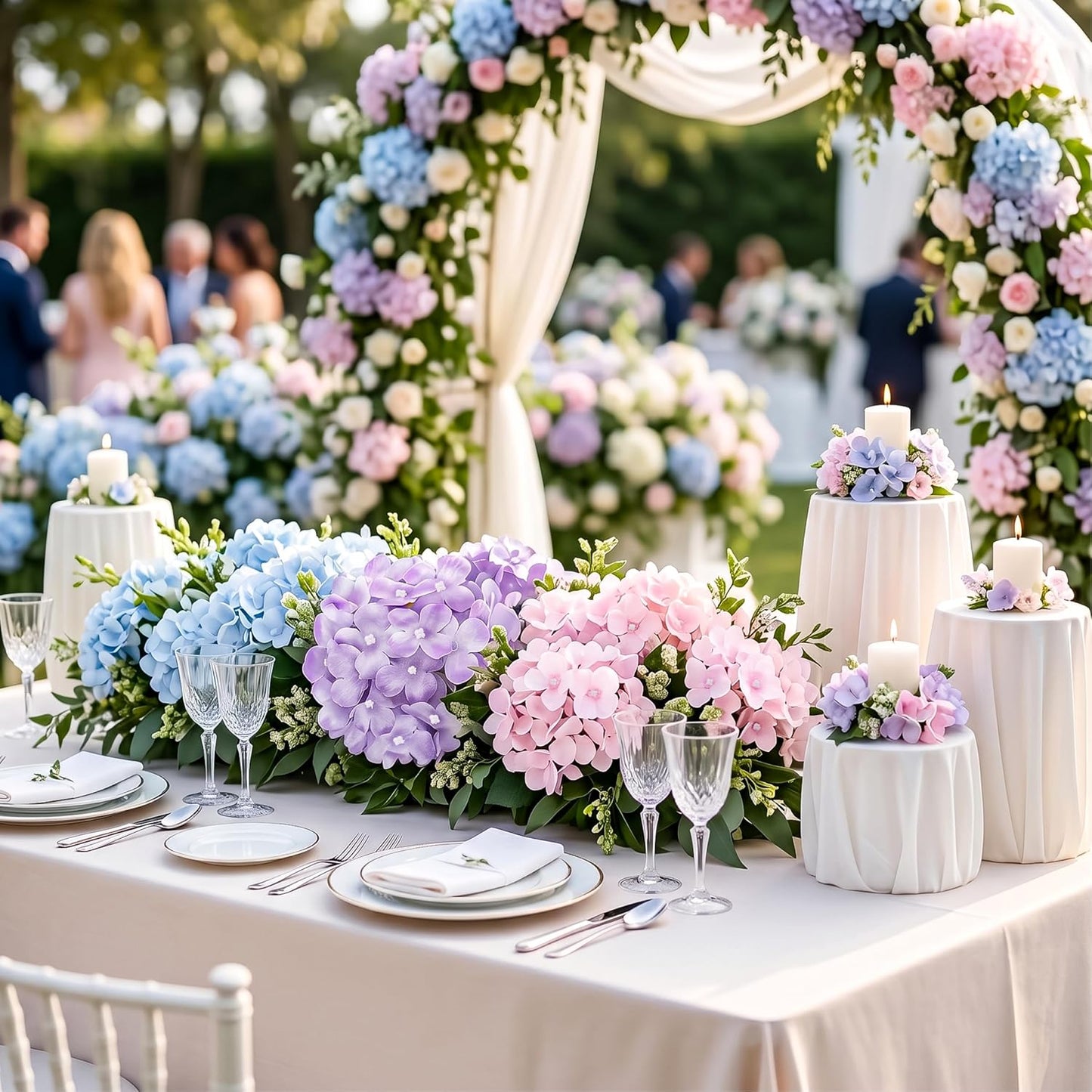 64 PCS Artificial Hydrangea Flowers, Silk Hydrangea Full Flowers Heads with Stems for Wedding Centerpieces, Home, Garden, Baby Shower, Party Decoration (Ivory)