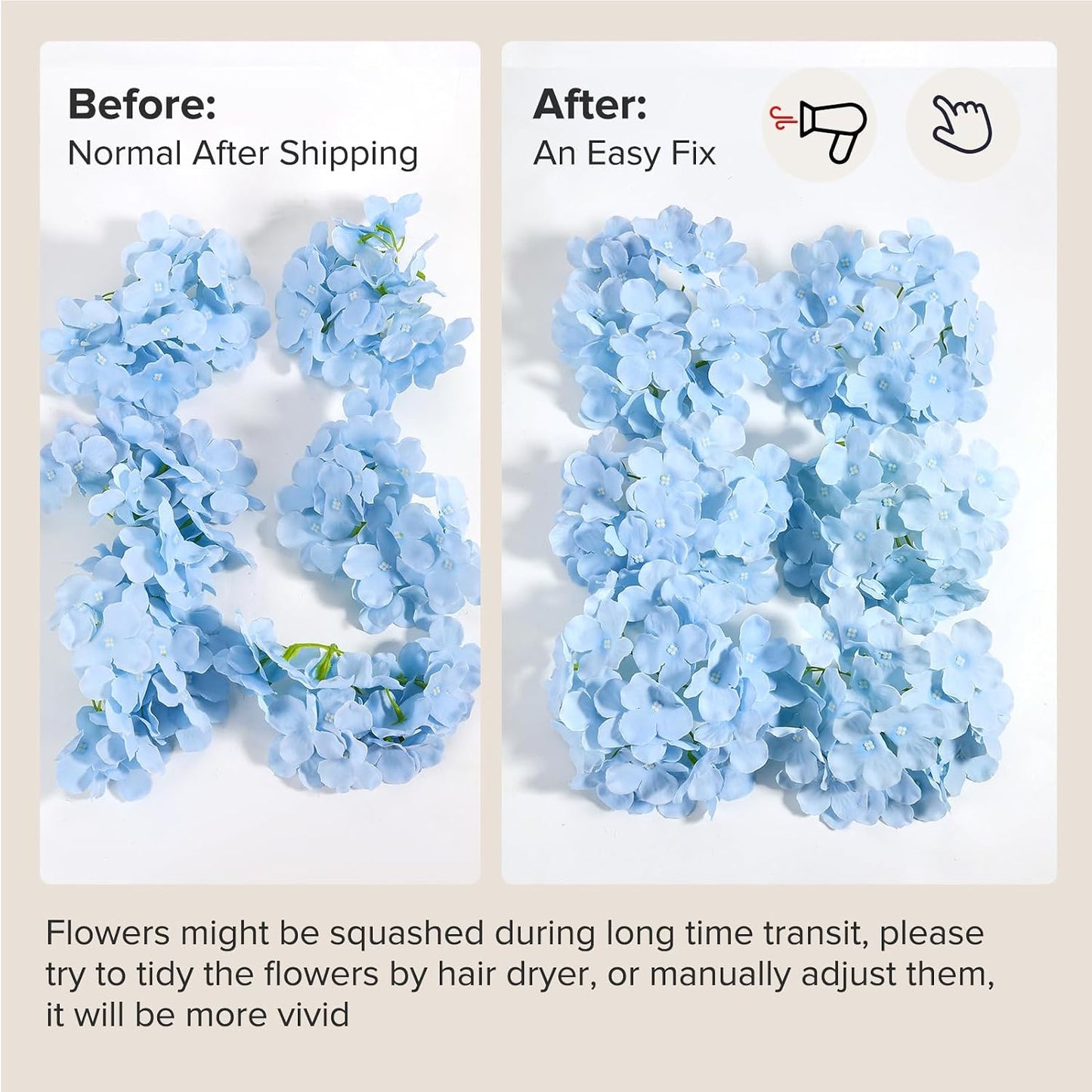 64 PCS Artificial Hydrangea Flowers, Silk Hydrangea Full Flowers Heads with Stems for Wedding Centerpieces, Home, Garden, Baby Shower, Party Decoration (Ivory)