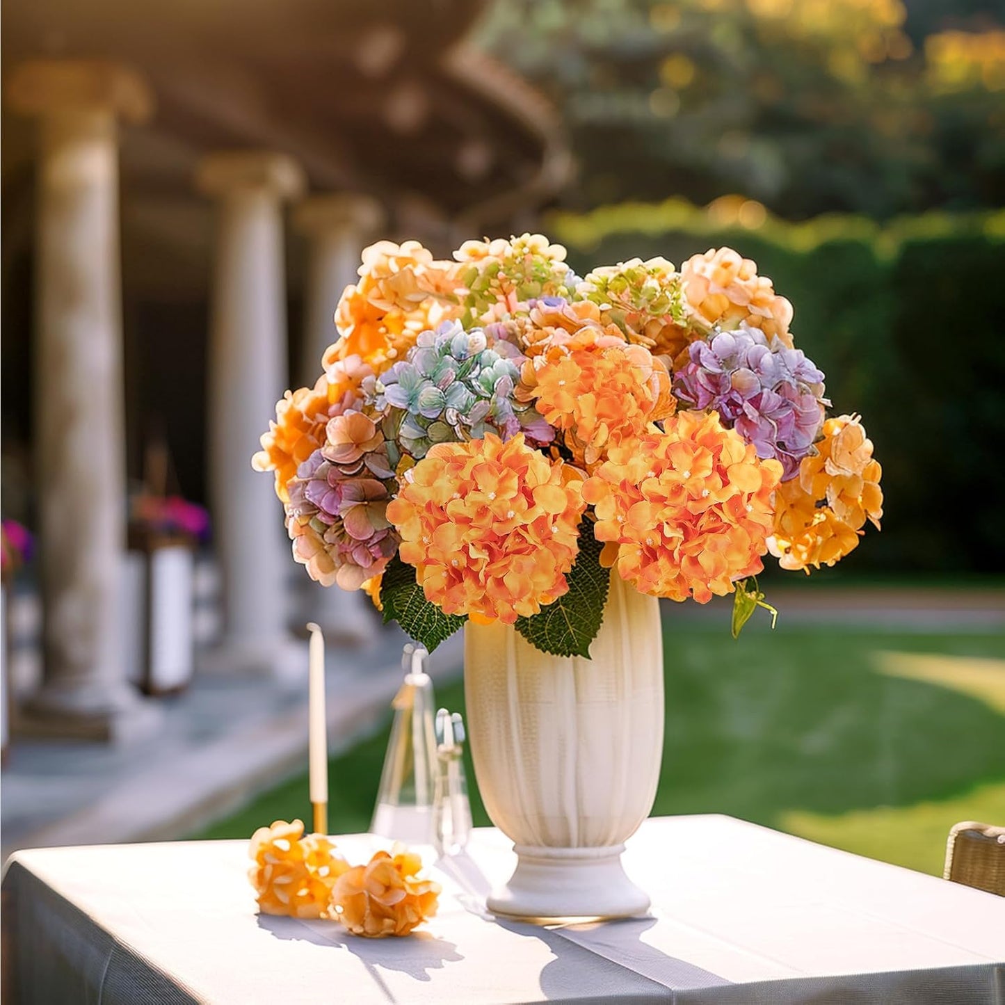 64 PCS Artificial Hydrangea Flowers, Silk Hydrangea Full Flowers Heads with Stems for Wedding Centerpieces, Home, Garden, Baby Shower, Party Decoration (Ivory)