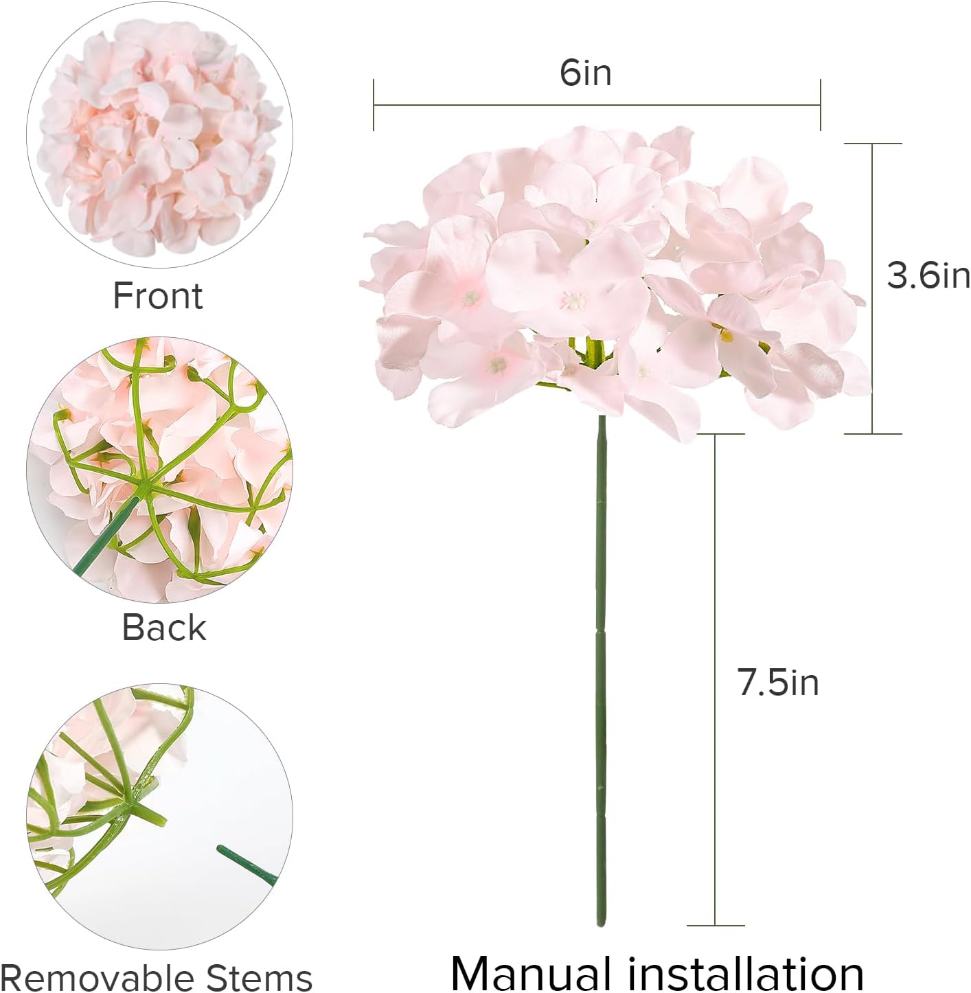 64 PCS Artificial Hydrangea Flowers, Silk Hydrangea Full Flowers Heads with Stems for Wedding Centerpieces, Home, Garden, Baby Shower, Party Decoration (Ivory)