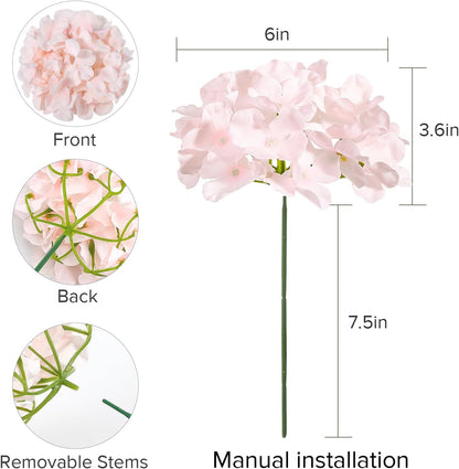 64 PCS Artificial Hydrangea Flowers, Silk Hydrangea Full Flowers Heads with Stems for Wedding Centerpieces, Home, Garden, Baby Shower, Party Decoration (Ivory)
