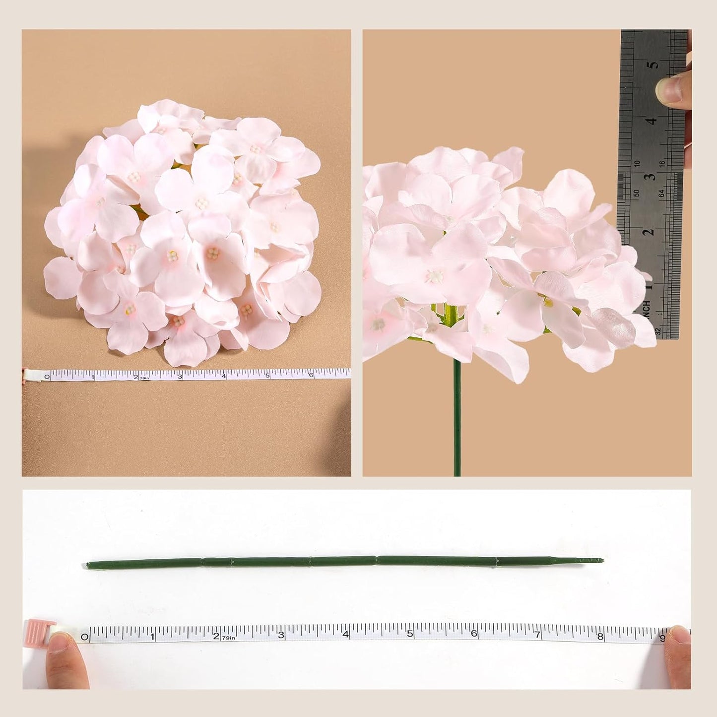 64 PCS Artificial Hydrangea Flowers, Silk Hydrangea Full Flowers Heads with Stems for Wedding Centerpieces, Home, Garden, Baby Shower, Party Decoration (Ivory)