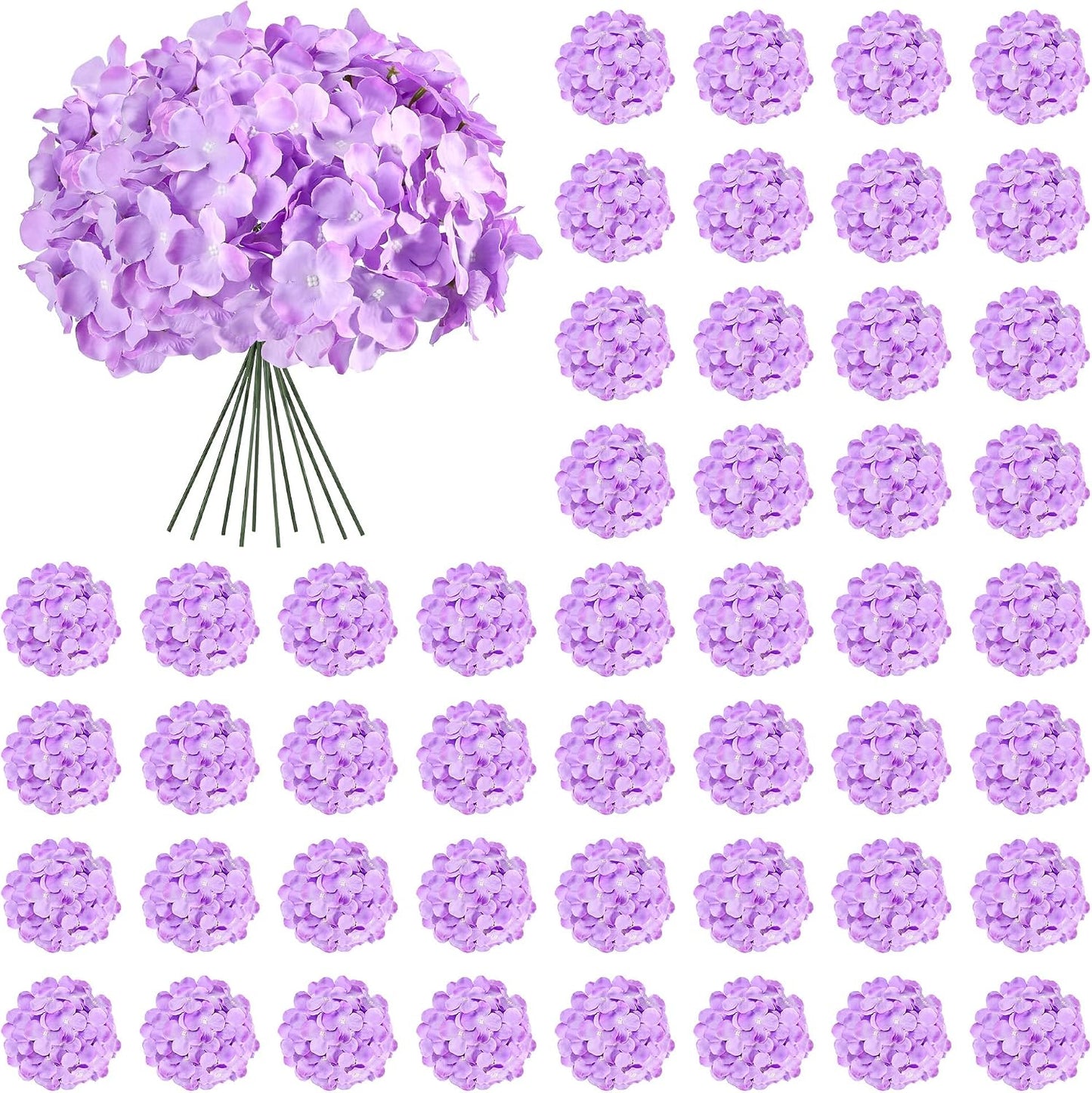 64 PCS Artificial Hydrangea Flowers, Silk Hydrangea Full Flowers Heads with Stems for Wedding Centerpieces, Home, Garden, Baby Shower, Party Decoration (Ivory)