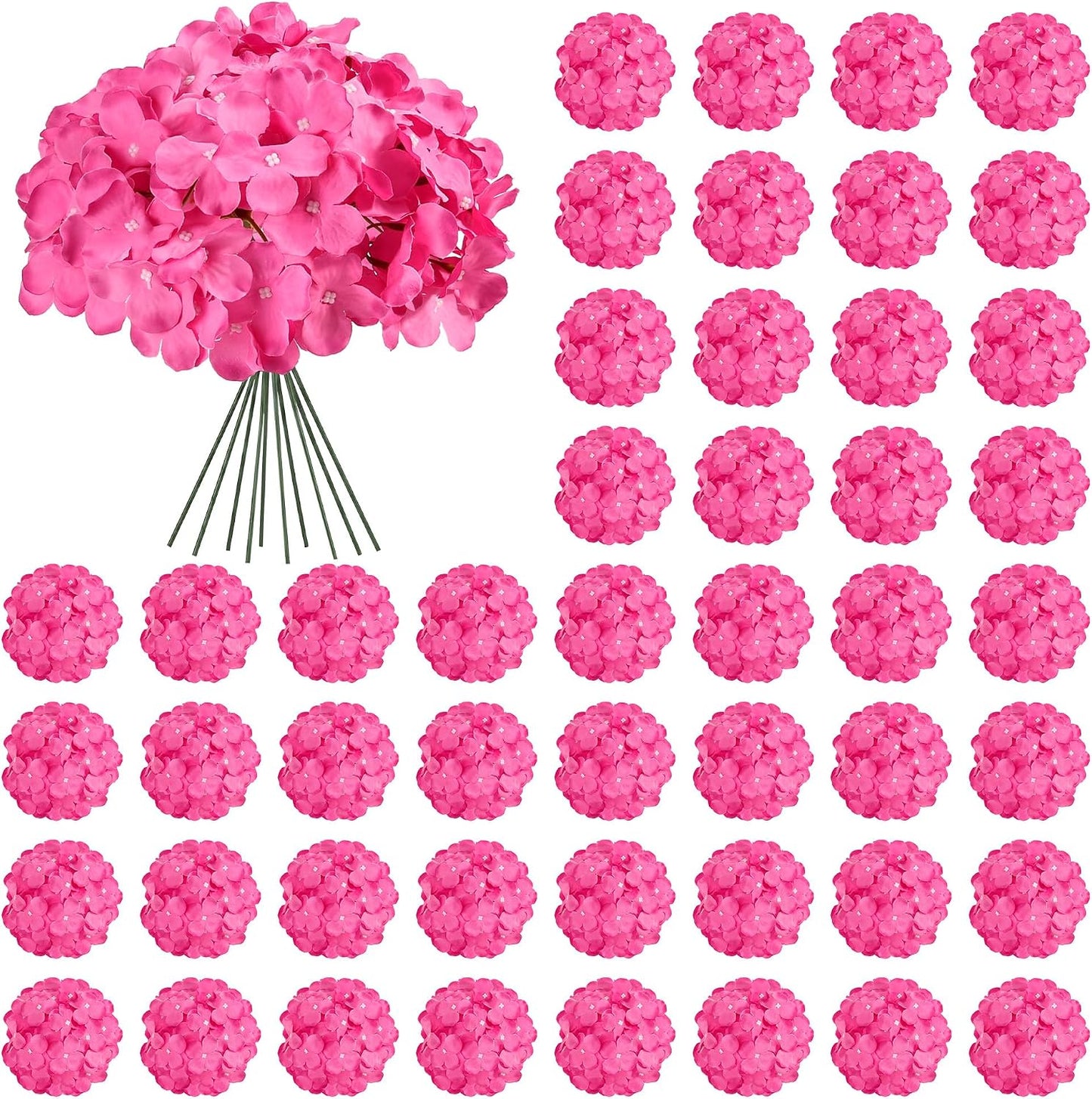 64 PCS Artificial Hydrangea Flowers, Silk Hydrangea Full Flowers Heads with Stems for Wedding Centerpieces, Home, Garden, Baby Shower, Party Decoration (Ivory)