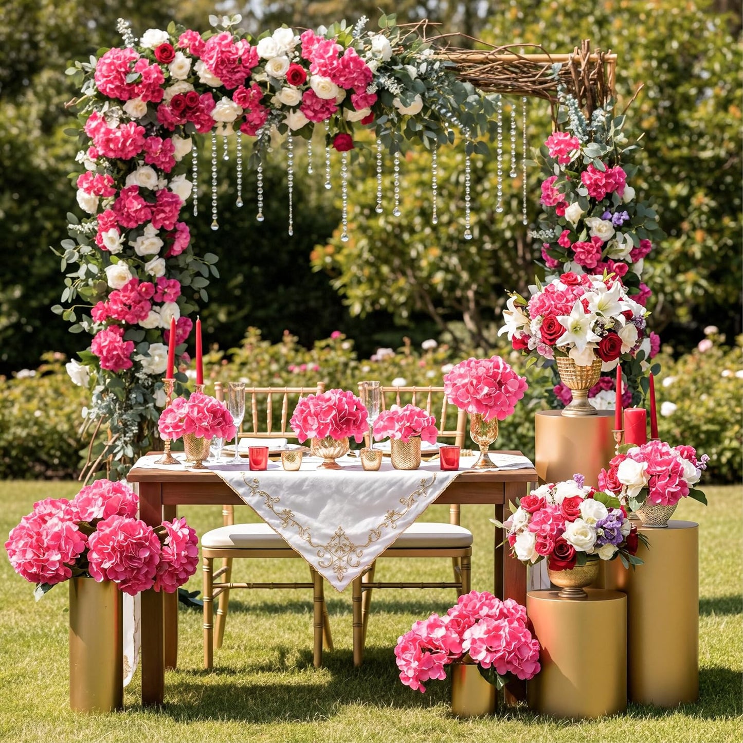 64 PCS Artificial Hydrangea Flowers, Silk Hydrangea Full Flowers Heads with Stems for Wedding Centerpieces, Home, Garden, Baby Shower, Party Decoration (Ivory)