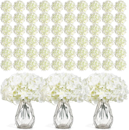 64 PCS Artificial Hydrangea Flowers, Silk Hydrangea Full Flowers Heads with Stems for Wedding Centerpieces, Home, Garden, Baby Shower, Party Decoration (Ivory)