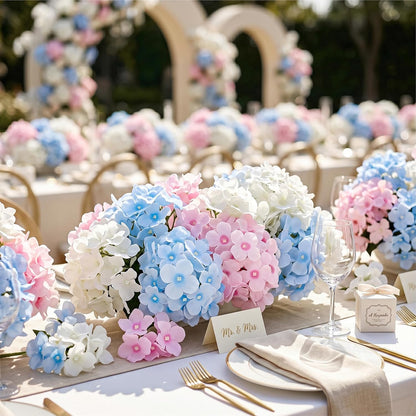 64 PCS Artificial Hydrangea Flowers, Silk Hydrangea Full Flowers Heads with Stems for Wedding Centerpieces, Home, Garden, Baby Shower, Party Decoration (Ivory)