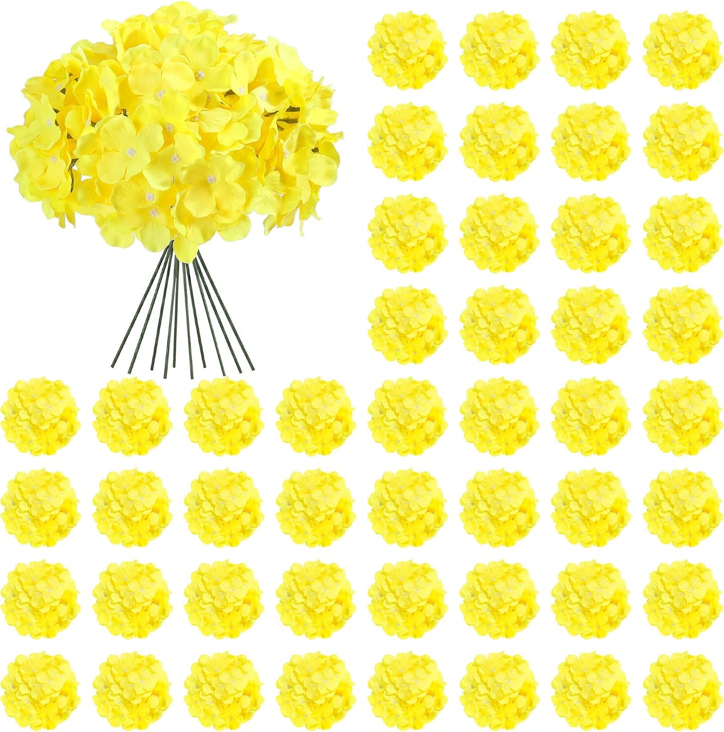 64 PCS Artificial Hydrangea Flowers, Silk Hydrangea Full Flowers Heads with Stems for Wedding Centerpieces, Home, Garden, Baby Shower, Party Decoration (Ivory)