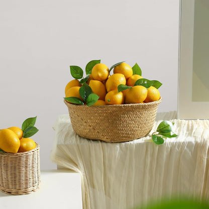 12PCS Artificial Lemons – Lifelike Fake Yellow Lemons for Kitchen Decor, Fruit Bowl, Lemonade Party, Photo Props & Summer Table Decorations – Realistic Faux Fruit for Home & Events
