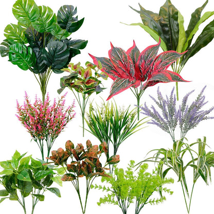 18 PCS Artificial Outdoor Plants, Fake Plants Mix