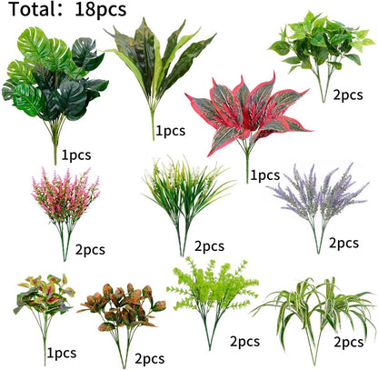 18 PCS Artificial Outdoor Plants, Fake Plants Mix