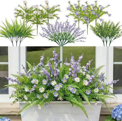 18 PCS Artificial Outdoor Plants, Fake Plants Mix