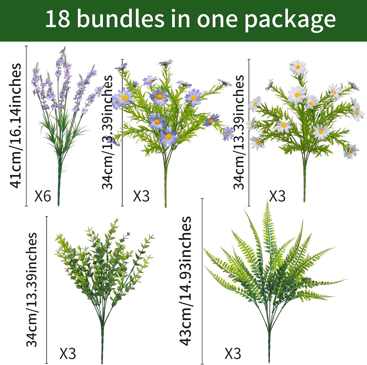 18 PCS Artificial Outdoor Plants, Fake Plants Mix