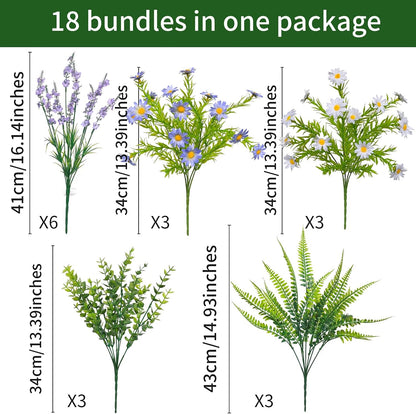 18 PCS Artificial Outdoor Plants, Fake Plants Mix