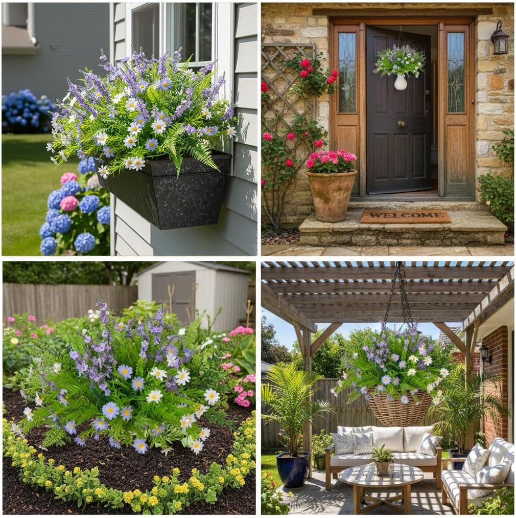 18 PCS Artificial Outdoor Plants, Fake Plants Mix