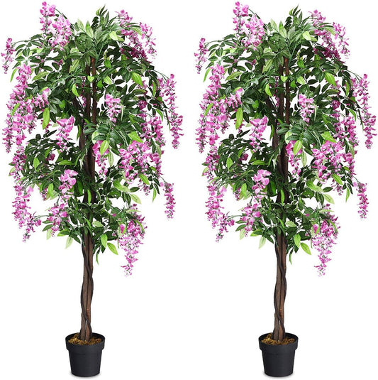 BestComfort 6ft Artificial Wisteria Tree, Green, Plastic, Polyester, Wood - No Watering or Pruning Needed