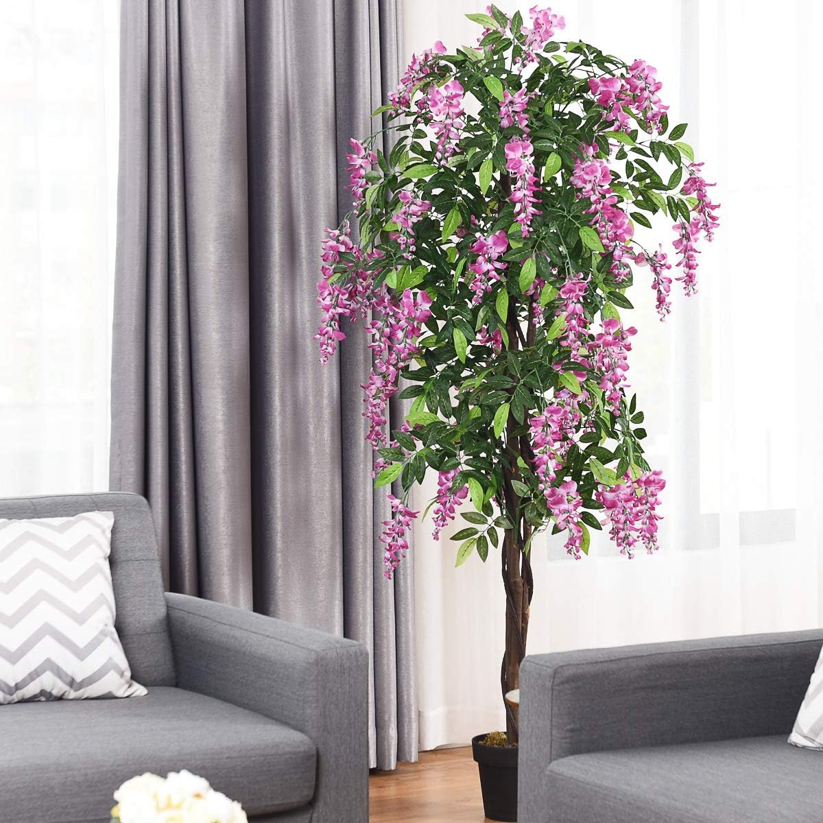 BestComfort 6ft Artificial Wisteria Tree, Green, Plastic, Polyester, Wood - No Watering or Pruning Needed