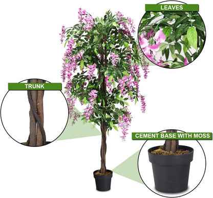BestComfort 6ft Artificial Wisteria Tree, Green, Plastic, Polyester, Wood - No Watering or Pruning Needed