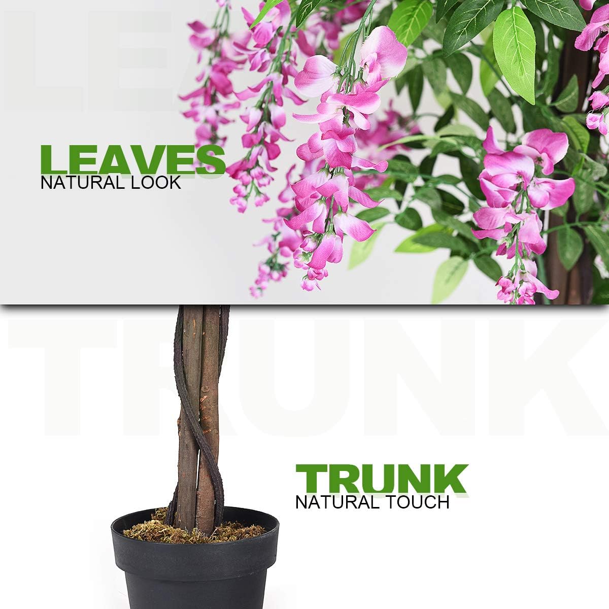 BestComfort 6ft Artificial Wisteria Tree, Green, Plastic, Polyester, Wood - No Watering or Pruning Needed