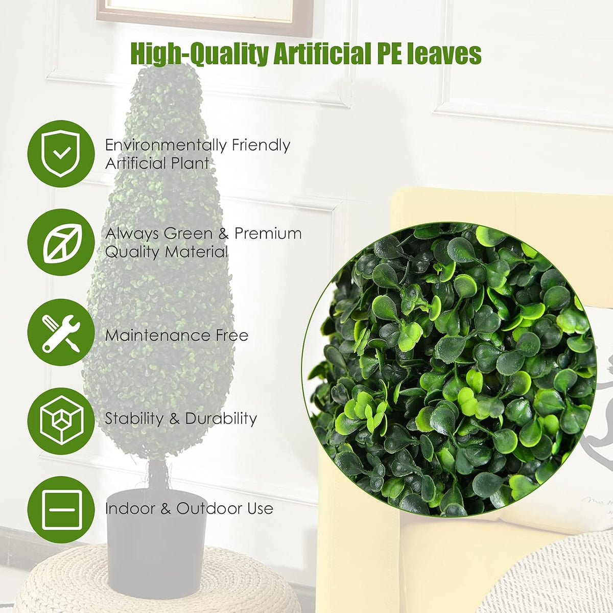 BestComfort 6ft Artificial Wisteria Tree, Green, Plastic, Polyester, Wood - No Watering or Pruning Needed