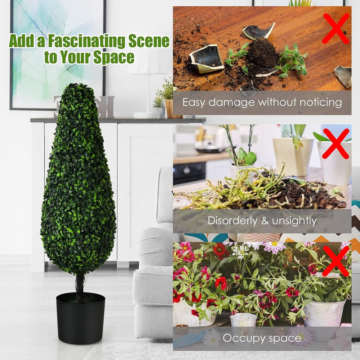 BestComfort 6ft Artificial Wisteria Tree, Green, Plastic, Polyester, Wood - No Watering or Pruning Needed