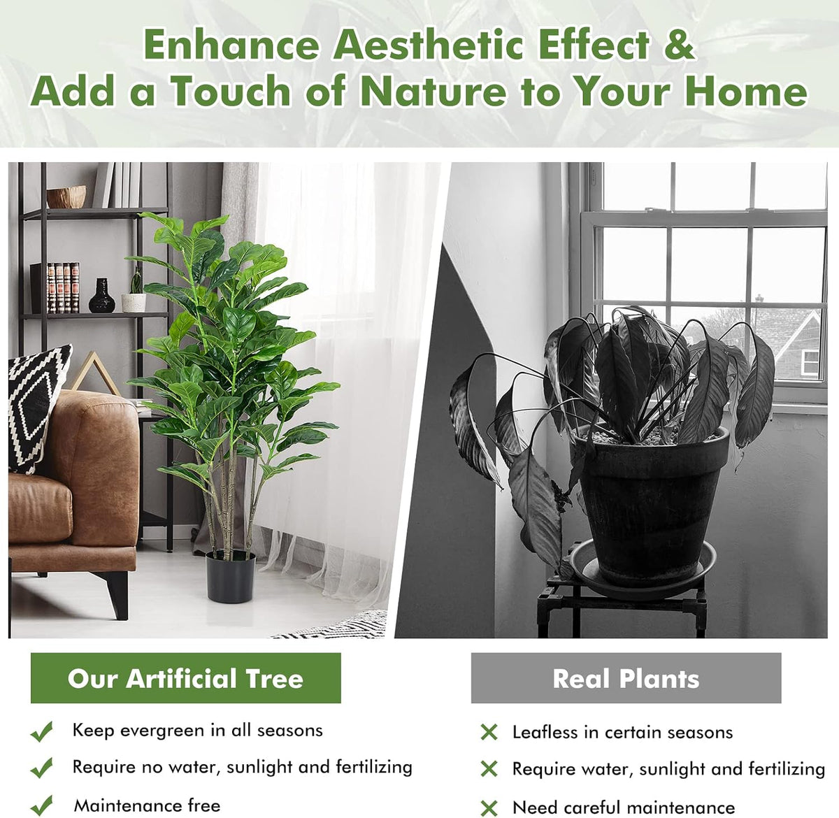 BestComfort 6ft Artificial Wisteria Tree, Green, Plastic, Polyester, Wood - No Watering or Pruning Needed