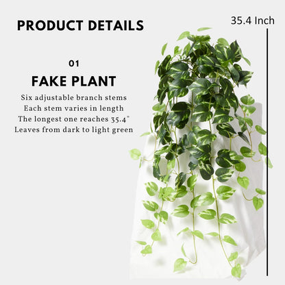 Artificial Plants Indoor in Pot - Green Fake Pothos Potted Home Decor 1 Pack