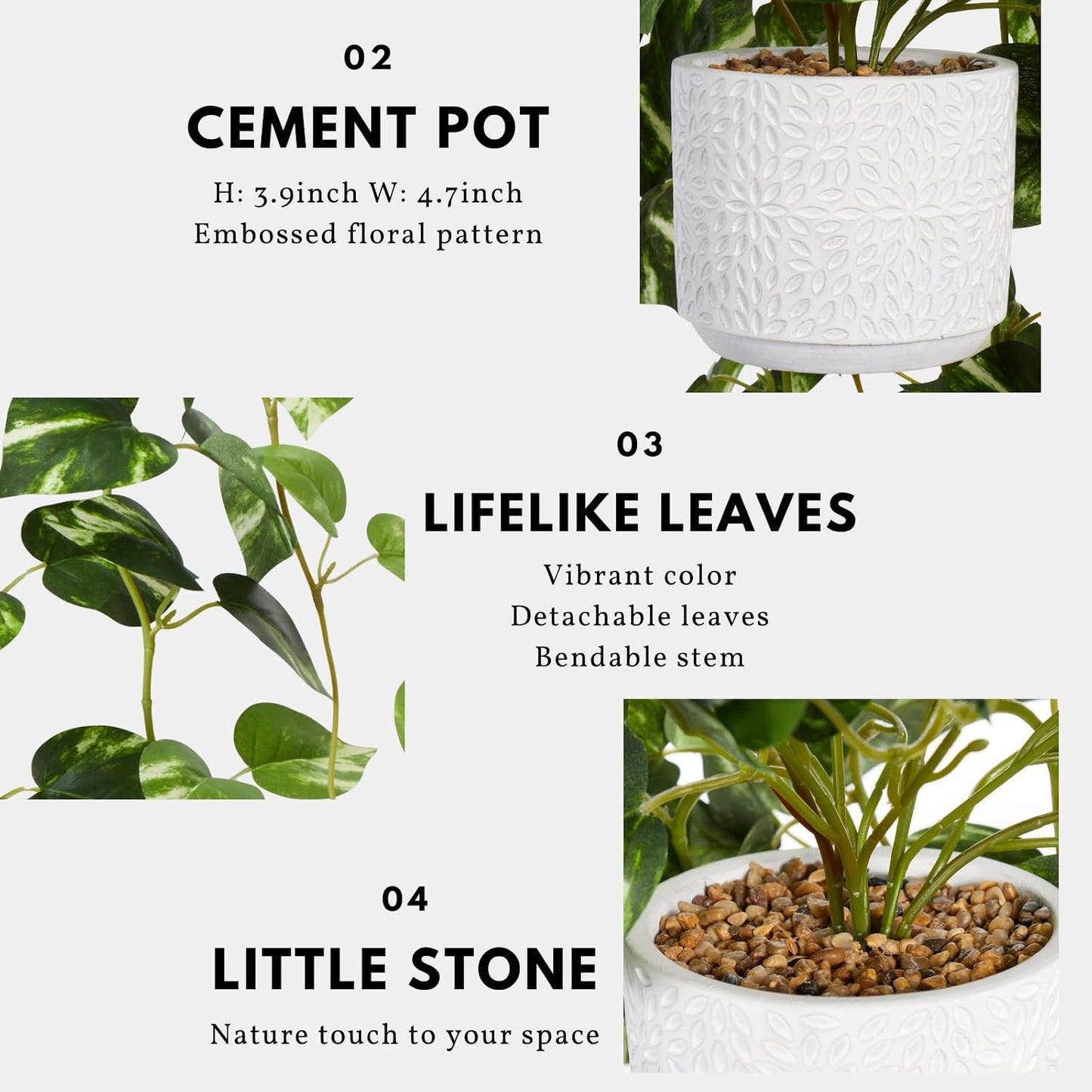 Artificial Plants Indoor in Pot - Green Fake Pothos Potted Home Decor 1 Pack