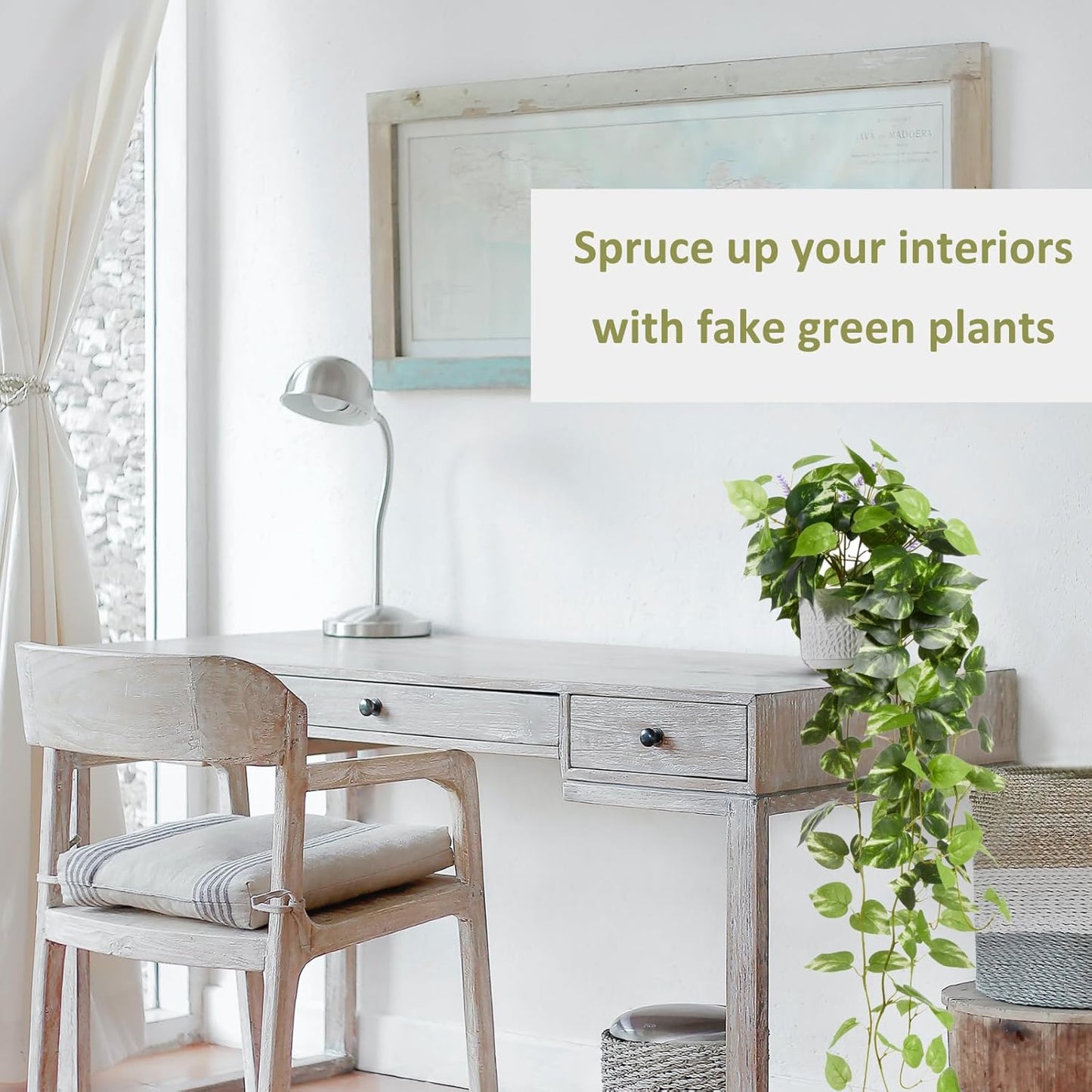 Artificial Plants Indoor in Pot - Green Fake Pothos Potted Home Decor 1 Pack
