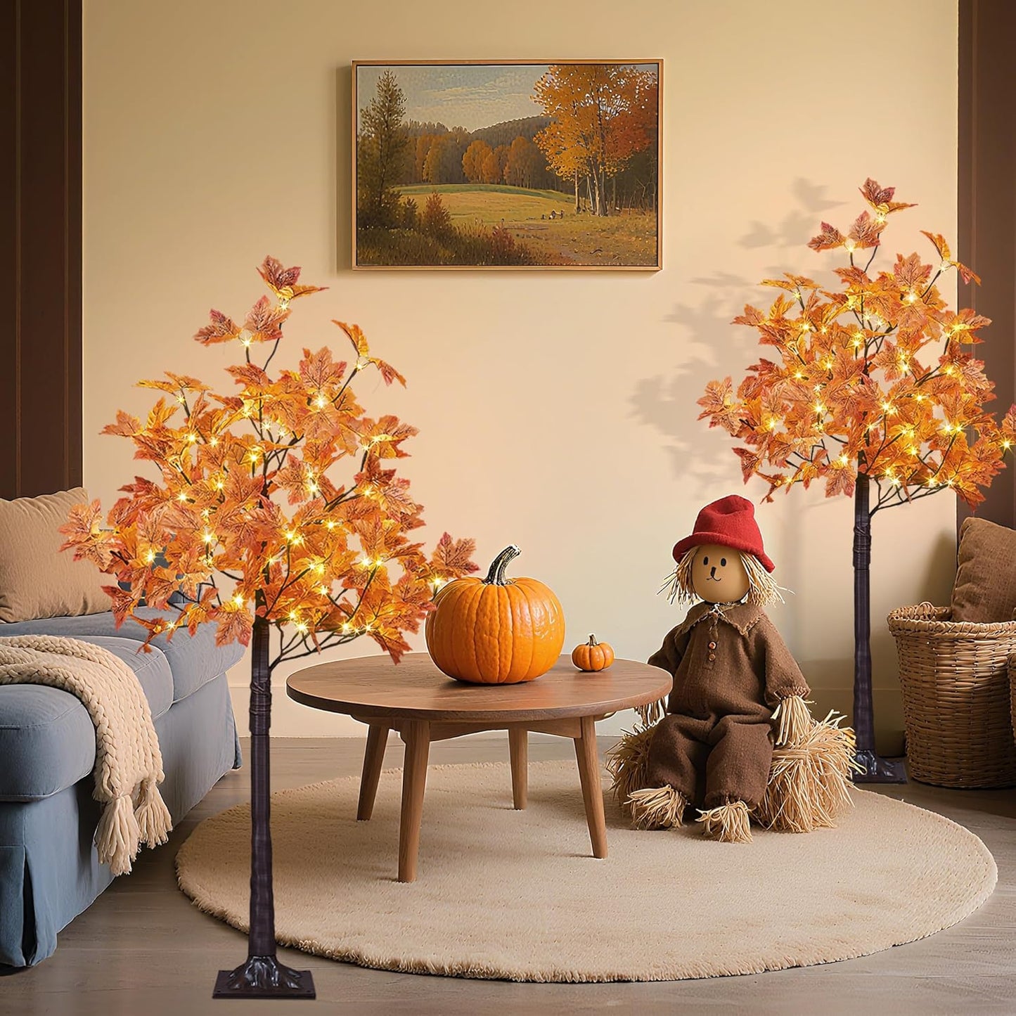 6FT 120LED Artificial Lighted Maple Tree Warm White Fall Decorations Indoor Ourdoor, Orange