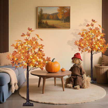 6FT 120LED Artificial Lighted Maple Tree Warm White Fall Decorations Indoor Ourdoor, Orange