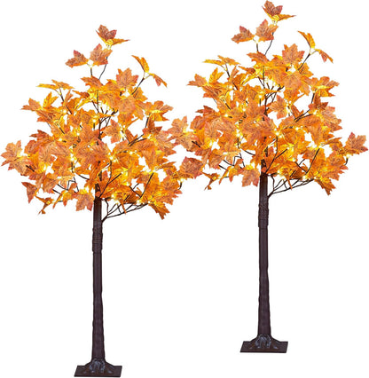 6FT 120LED Artificial Lighted Maple Tree Warm White Fall Decorations Indoor Ourdoor, Orange