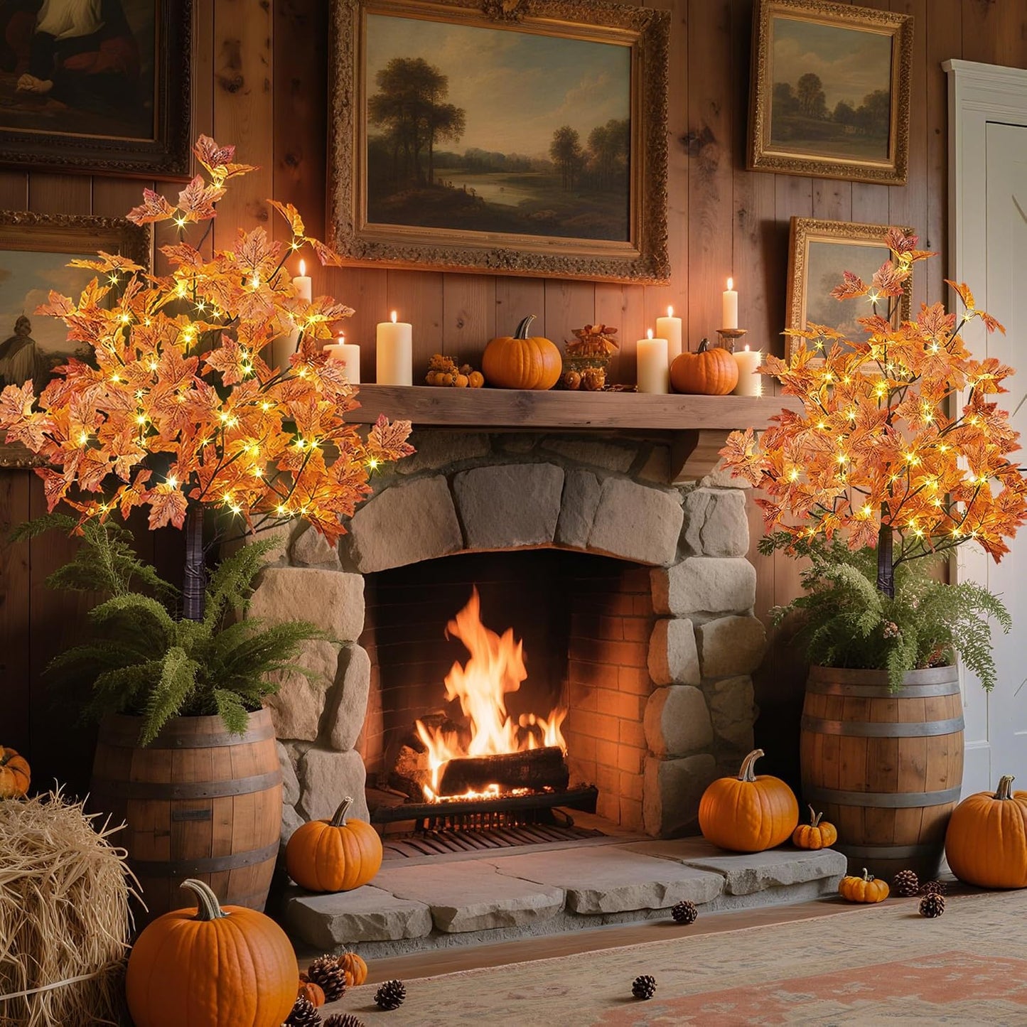 6FT 120LED Artificial Lighted Maple Tree Warm White Fall Decorations Indoor Ourdoor, Orange