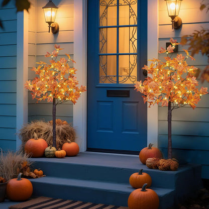 6FT 120LED Artificial Lighted Maple Tree Warm White Fall Decorations Indoor Ourdoor, Orange