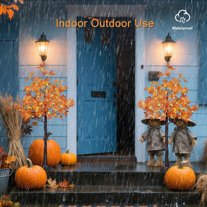 6FT 120LED Artificial Lighted Maple Tree Warm White Fall Decorations Indoor Ourdoor, Orange