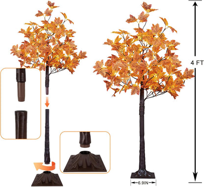 6FT 120LED Artificial Lighted Maple Tree Warm White Fall Decorations Indoor Ourdoor, Orange