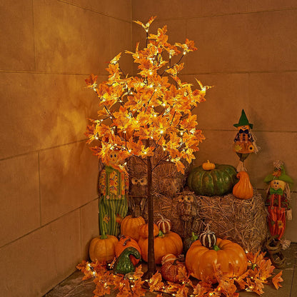 6FT 120LED Artificial Lighted Maple Tree Warm White Fall Decorations Indoor Ourdoor, Orange