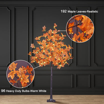 6FT 120LED Artificial Lighted Maple Tree Warm White Fall Decorations Indoor Ourdoor, Orange