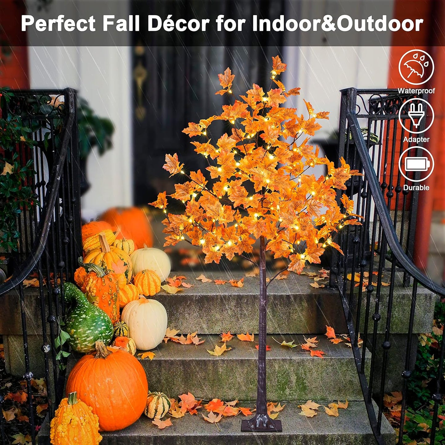 6FT 120LED Artificial Lighted Maple Tree Warm White Fall Decorations Indoor Ourdoor, Orange