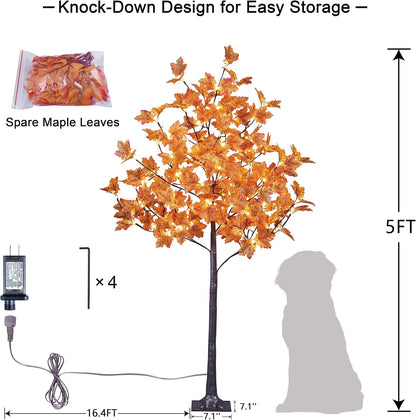 6FT 120LED Artificial Lighted Maple Tree Warm White Fall Decorations Indoor Ourdoor, Orange