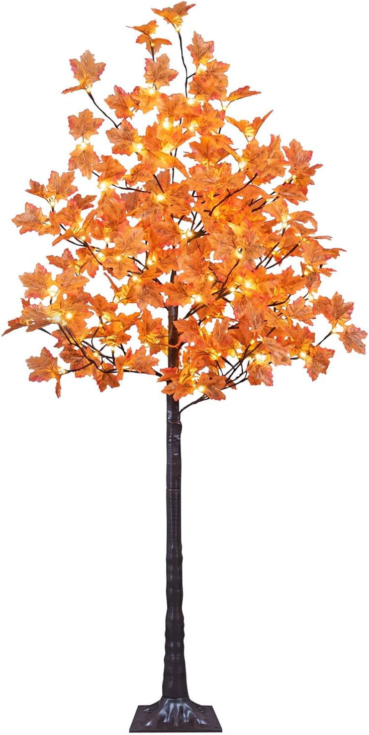 6FT 120LED Artificial Lighted Maple Tree Warm White Fall Decorations Indoor Ourdoor, Orange