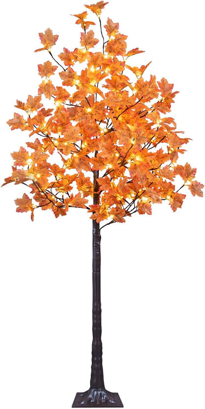 6FT 120LED Artificial Lighted Maple Tree Warm White Fall Decorations Indoor Ourdoor, Orange