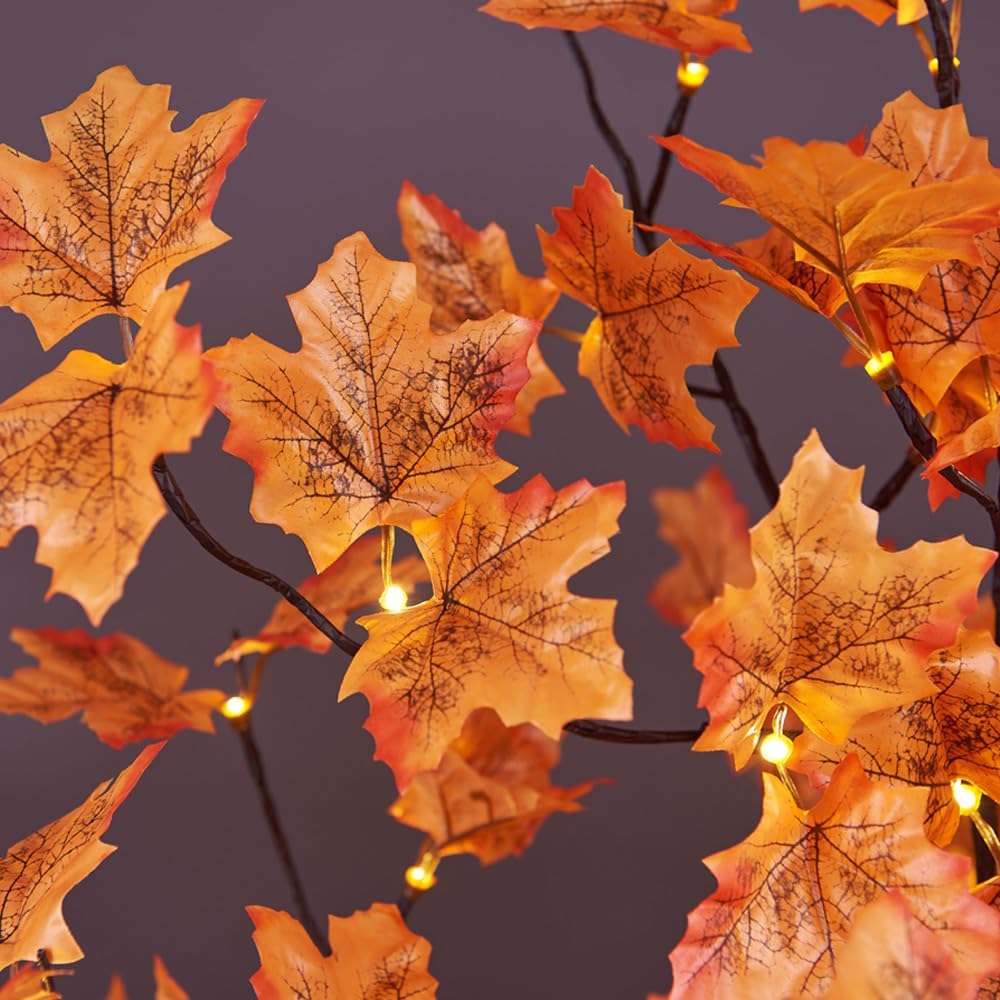 6FT 120LED Artificial Lighted Maple Tree Warm White Fall Decorations Indoor Ourdoor, Orange